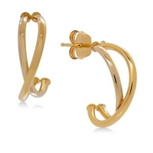 Solid 10K Gold Criss Cross J Hoop Earrings Luxury Women's Fashion Style Chic NEW